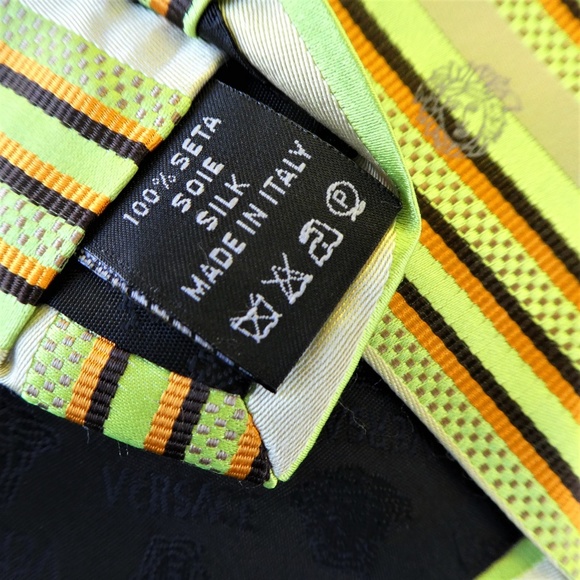 Versace Italy Tie Silk Medusa Logo Striped - Picture 5 of 5